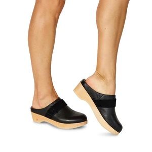 Gentle Souls Black Leather Mules with Tan Soles